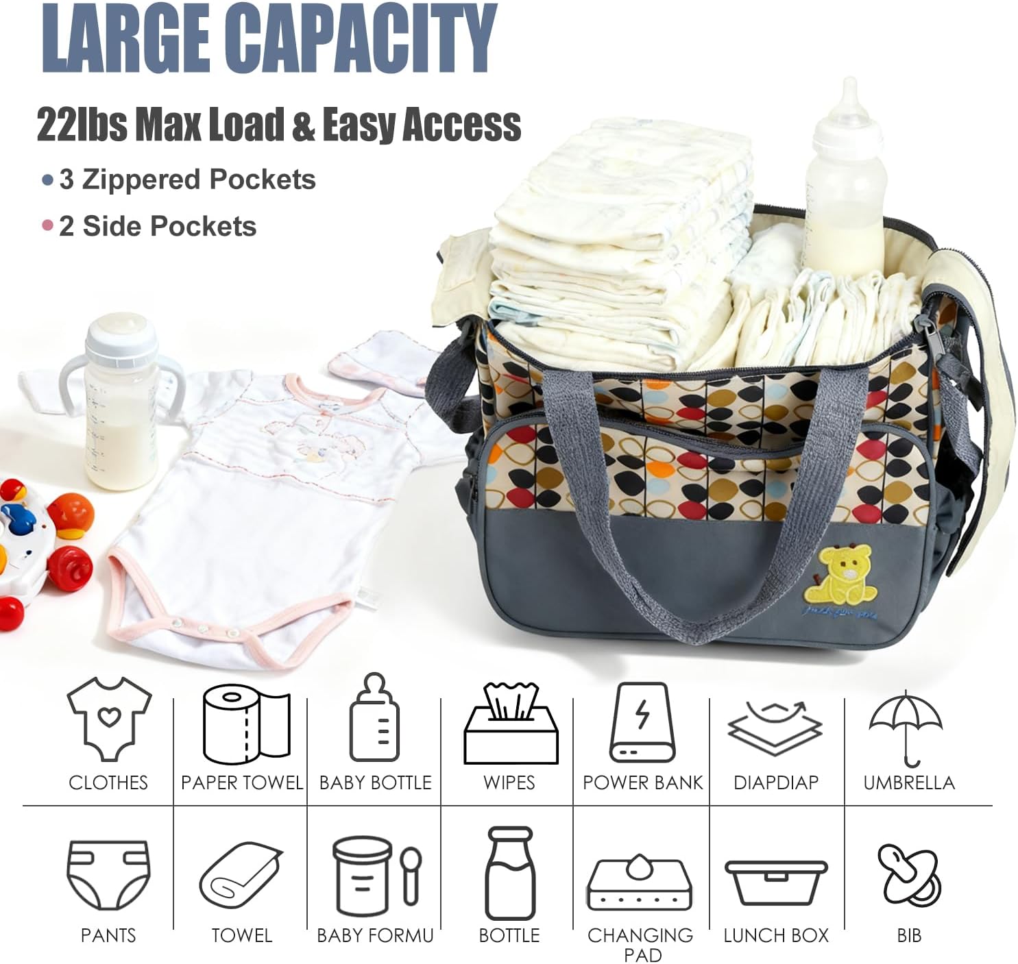 Baby Diaper Bag Set, Large Baby Doll Diaper Backpack with Changing Pad & Pacifier Case, Travel Girl/Boy Tote Bags