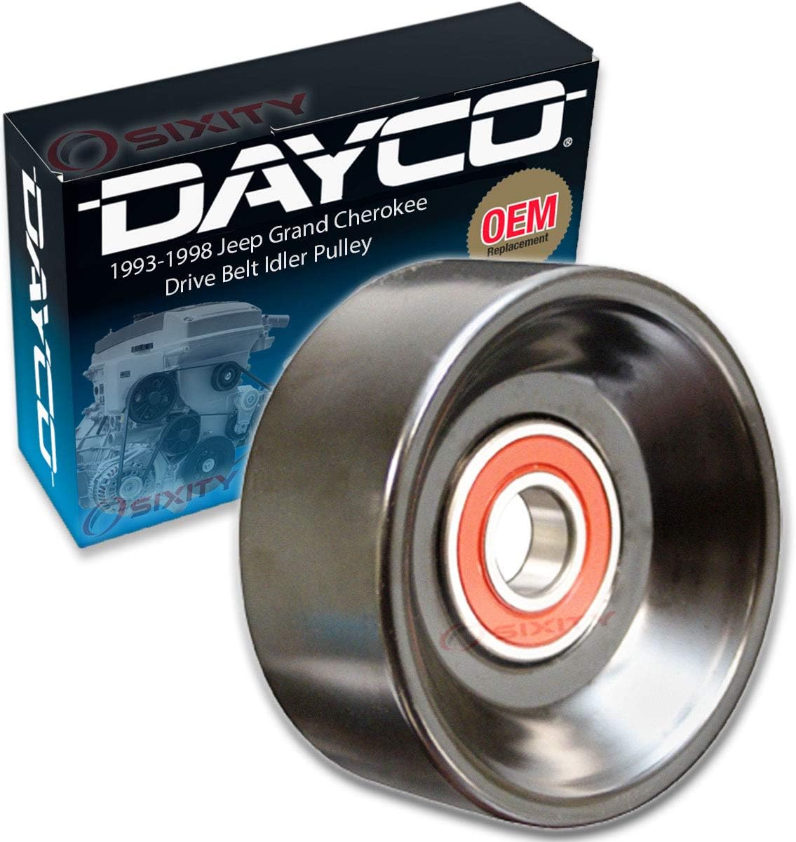 Dayco Drive Belt Idler Pulley compatible with Jeep Grand Cherokee 5.2L 5.9L V8 1993-1998