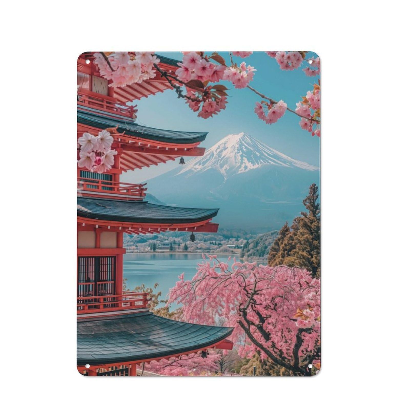 Junmoney Japanese Sakura Temple Rustic Metal Sign 40X30cm For Hallway Wall, For Collectors Of Rustic Metal Wall Decor