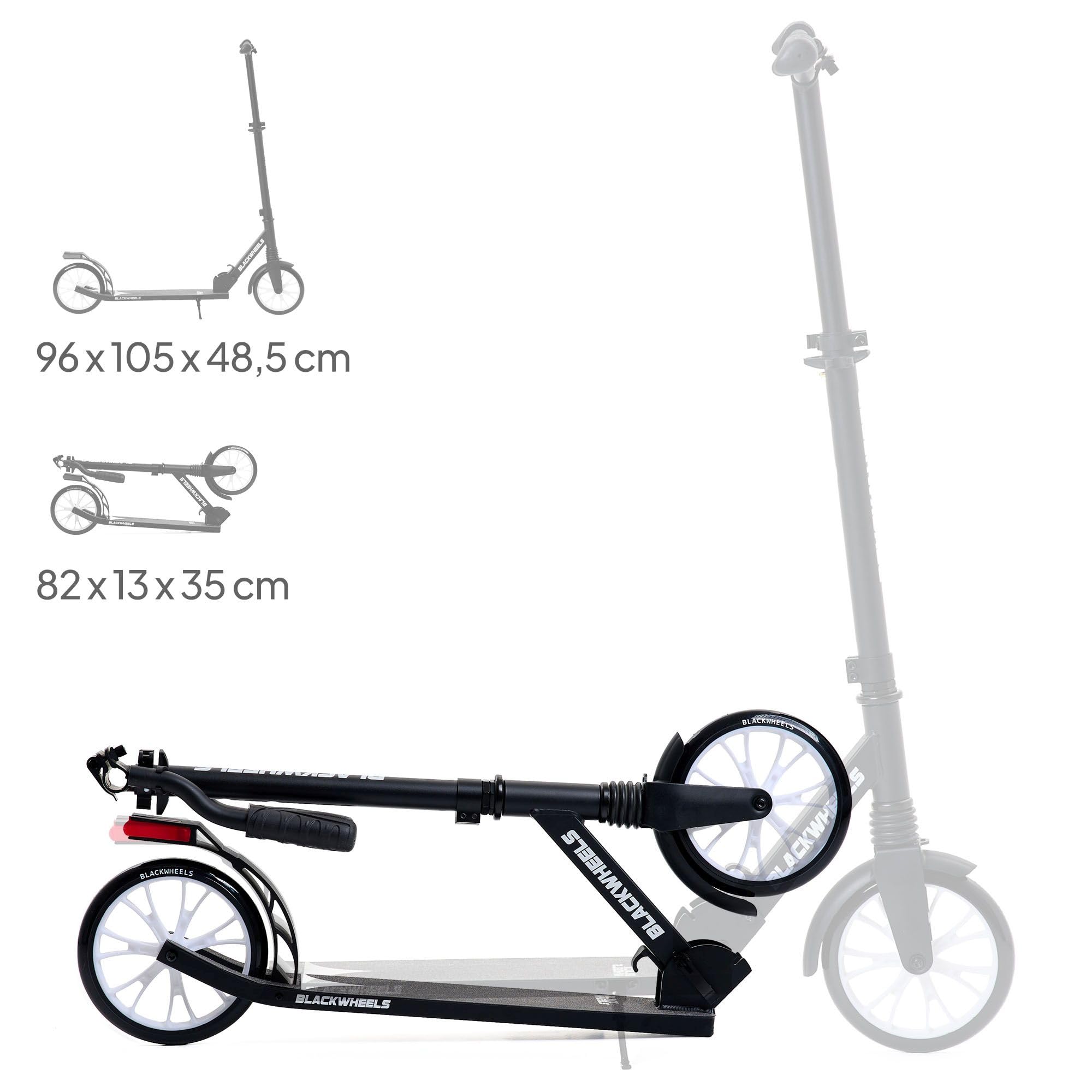 BLACKWHEELS ZOOM Monopattino da Città – Ruote Grandi 200mm, Pieghevole, Ammortizzato, Manubrio Regolabile in Altezza, Telaio Leggero in Alluminio, Guida Confortevole su Ogni Superficie