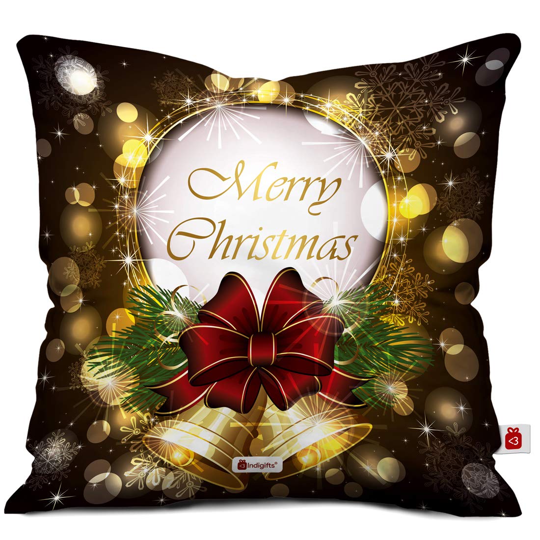 IndigiftsIndigifts Merry Christmas Print Yellow Cushion Cover 12x12 with Filler (Xmas, Him, Boy, Girl, Dad, Mom, Friends, Family) - Christmas Decorations