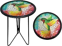 Vista 12 de HONGLAND Mesa auxiliar para exteriores, mesa pequeña para exteriores, mesa auxiliar redonda de 12 pulgadas, soporte para plantas de vidrio, mesa