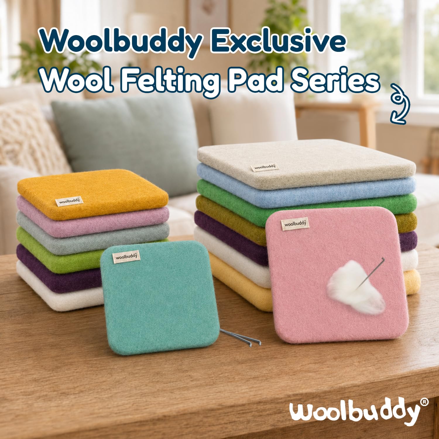 Woolbuddy Almohadilla de fieltro de aguja, alfombrilla de lana duradera para proyectos de manualidades, alternativa de espuma, 6 x 6 x 1.5 pulgadas (blanco)
