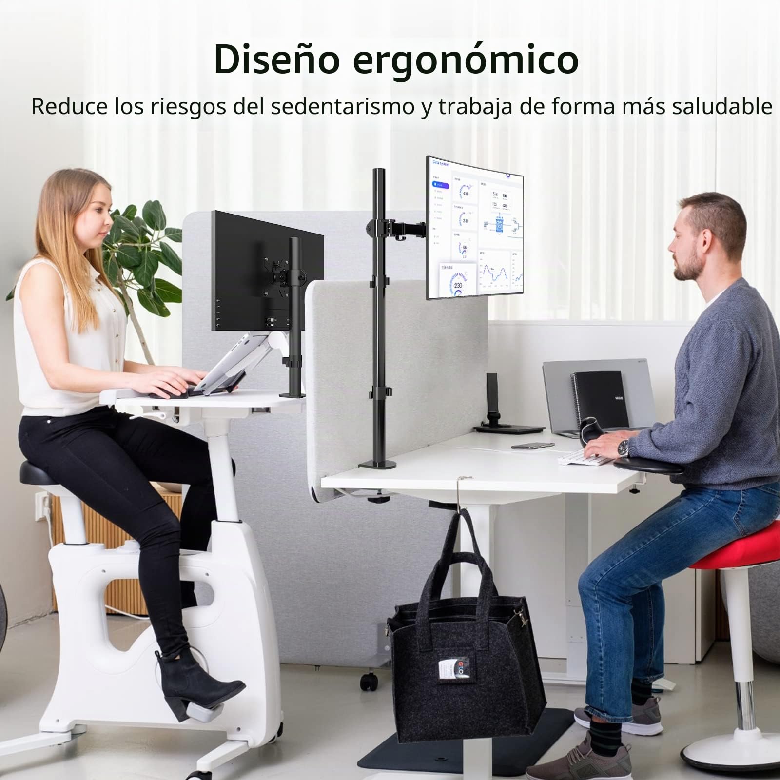 suptek Soporte de Escritorio para Monitor Altura Extra 800mm, Brazo Monitor para Pantallas de 13-32 Pulgadas, Soporte Ajustable y Giratorio, VESA 75/100mm, Carga Máx. 10kg, Pinza y Ojal, Negro, MD6821