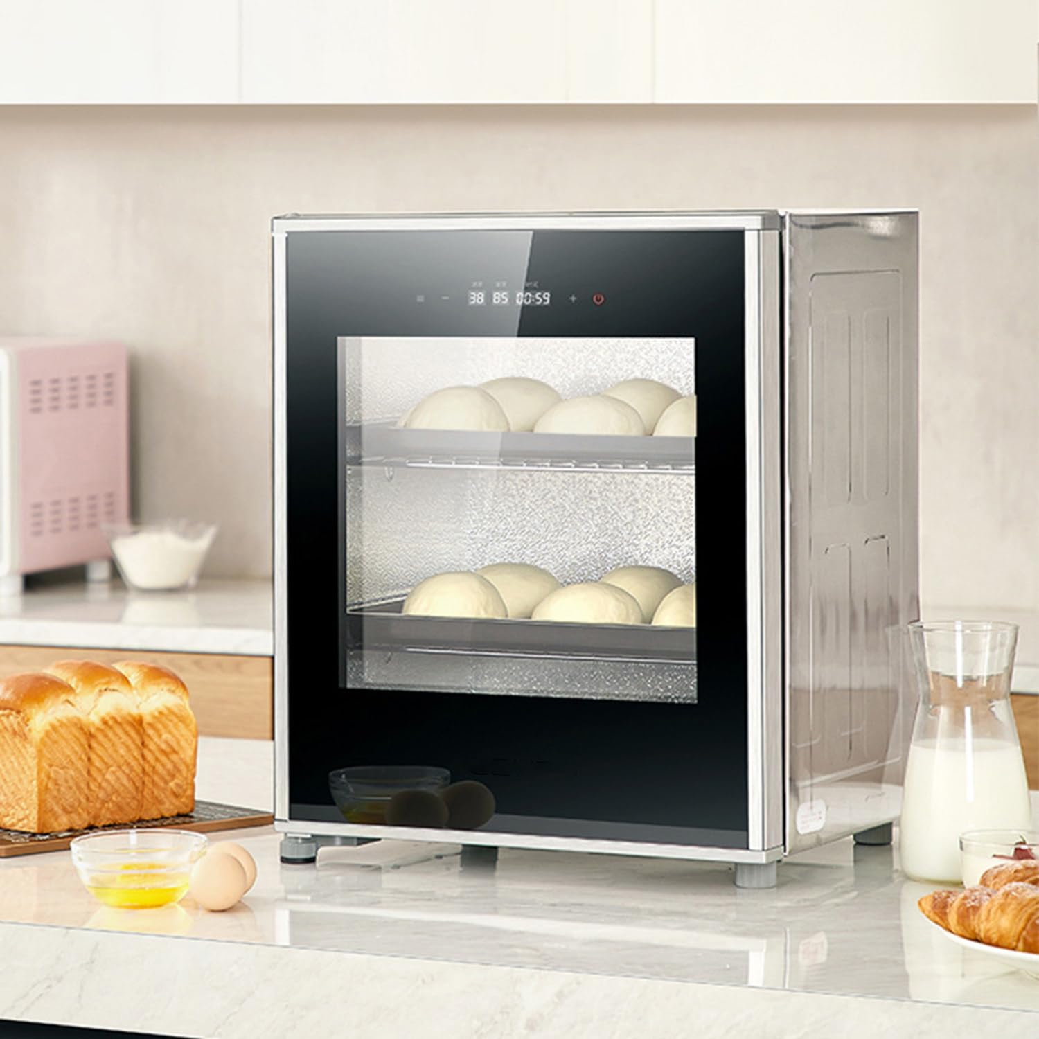 Scatola per la lievitazione del pane per impasto e yogurt, temperatura regolabile, prova elettrica rimovibile con controllo temporizzazione e umidità, ideale per la cottura casalinga