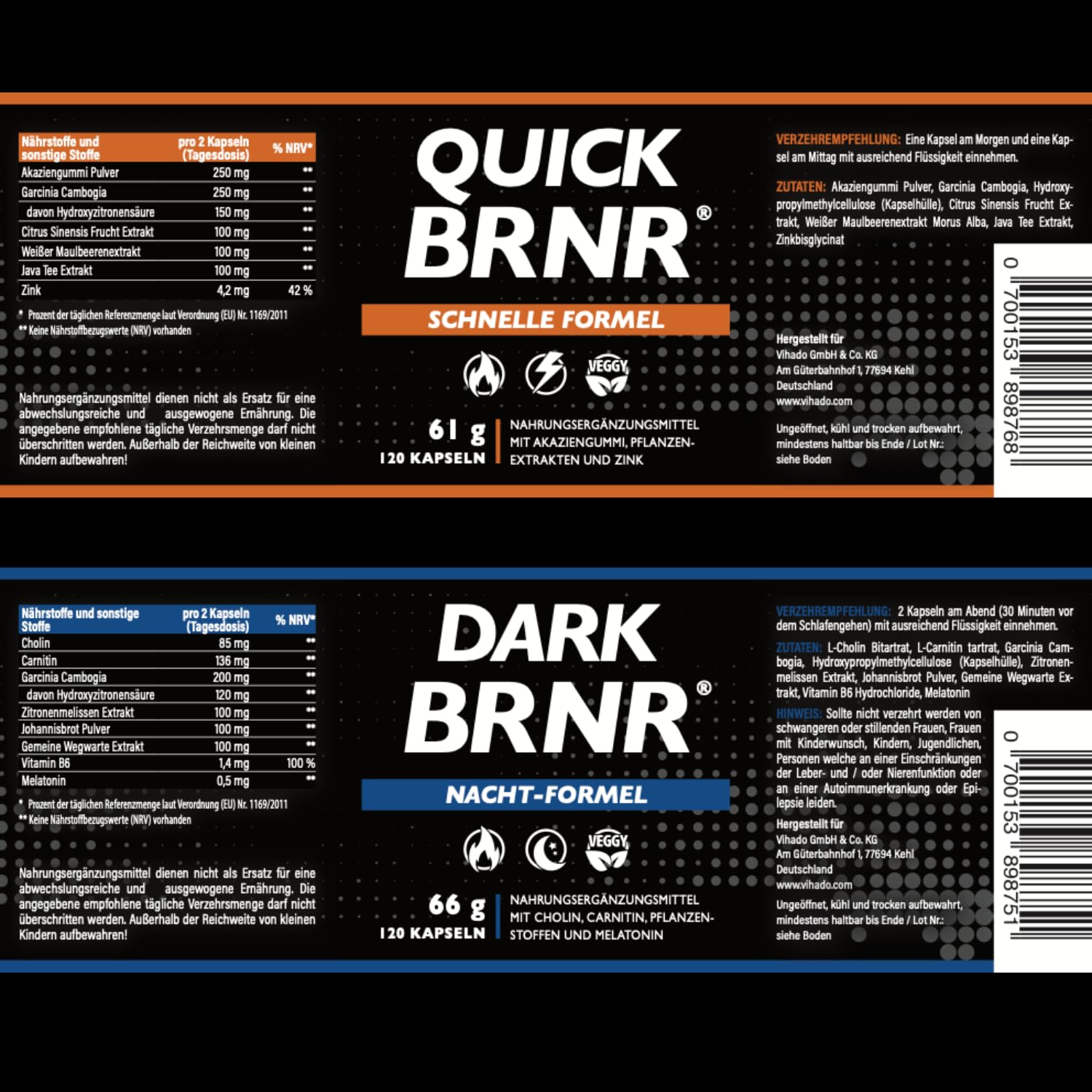 QUICK + DARK BRNR Stoffwechsel Tag&Nacht 24h Paket, 240 Kapseln