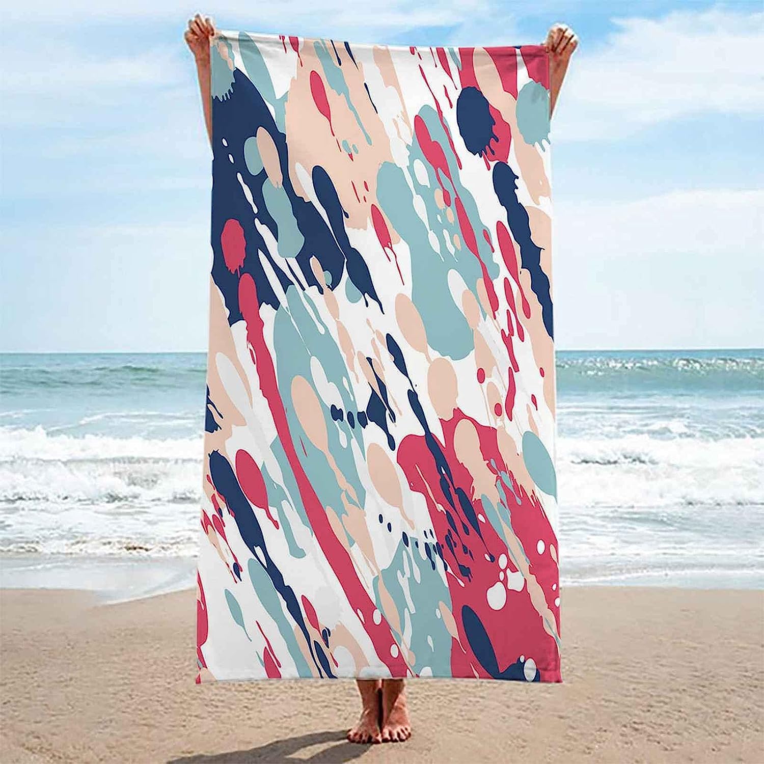 Telo Antisabbia Mare Coperta Da Spiaggia,Telo Mare Microfibra,Perfetto Per Lo Sport, Viaggi, Campeggio, Palestra, Piscina.Telo Mare Grande Macchie Colorate 150 X 200 Cm -9V0A+D1L