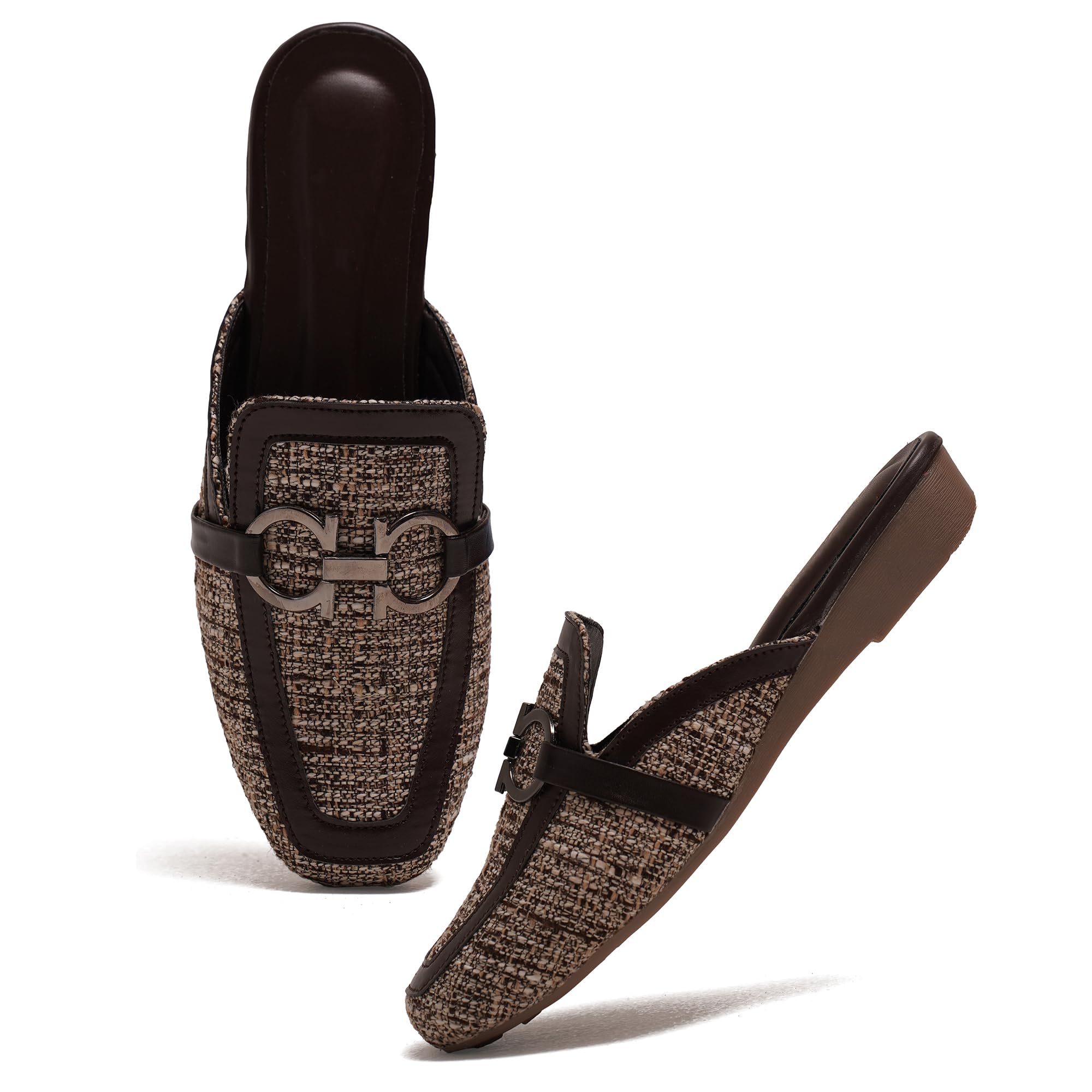 Froh Feet Women's Elegant Textured Mule Sandals with Horsebit Detail – Comfortable Slip-On Wedges for Everyday and Office Wear-image-25