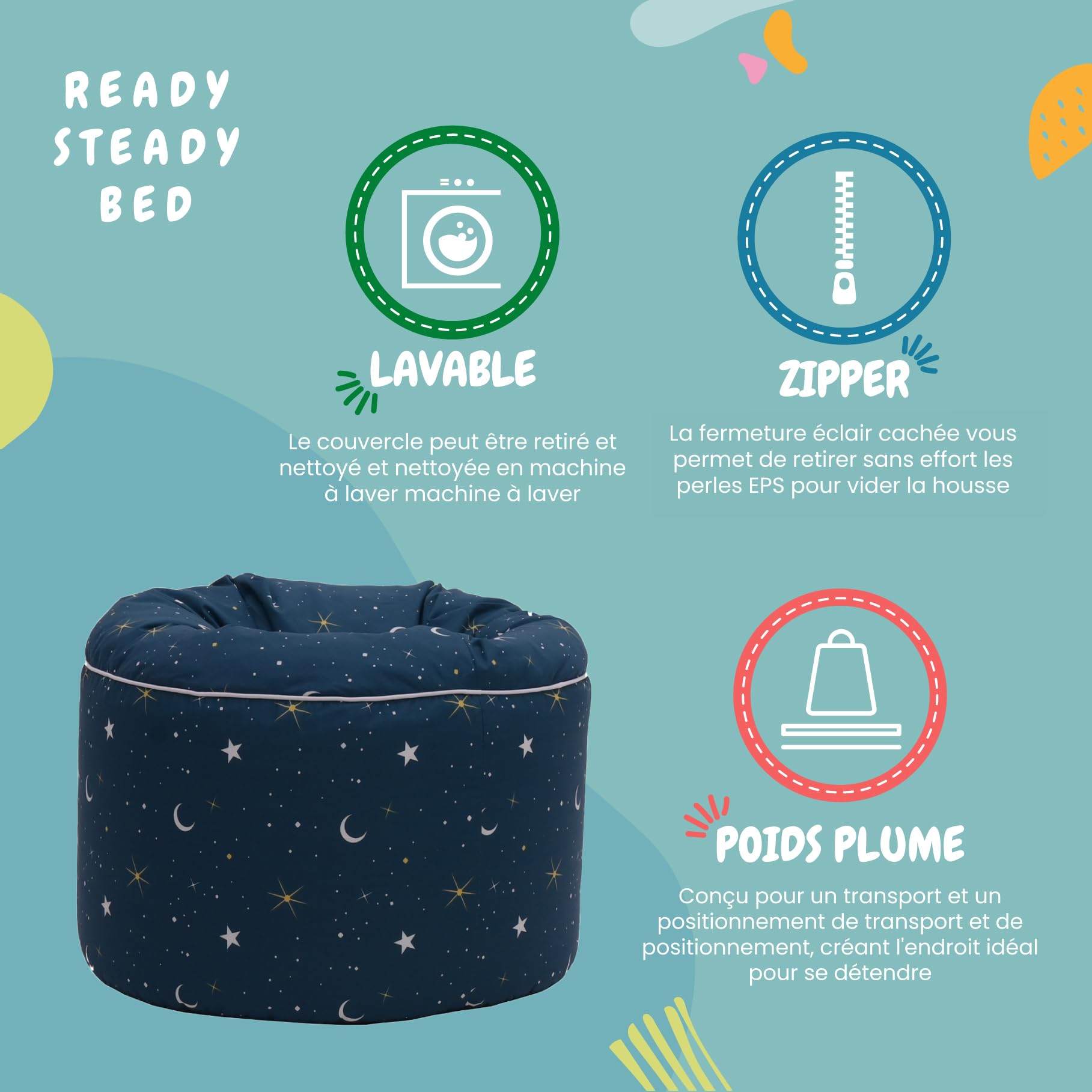 Ready Steady Bed Fauteuil Poire pour Enfants | Pouf Confortable pour Salle de Jeux intérieure | Siège de canapé Rond et Doux pour Les Enfants | Meuble Ergonomique pour Tout-Petits (Clair de Lune)