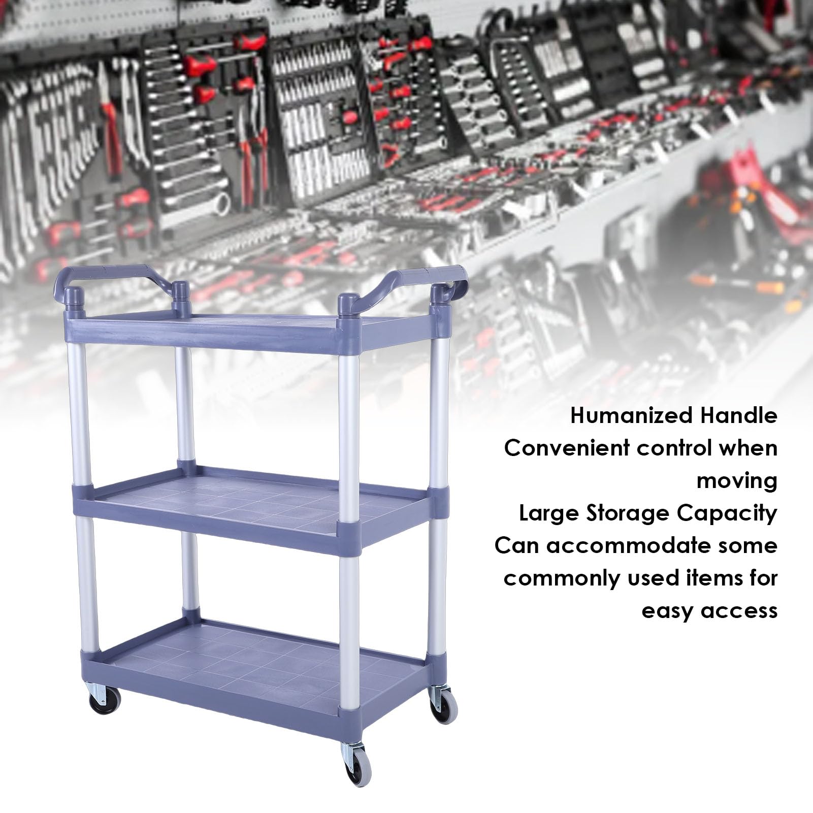Luocute Carrello Portautensili, Carrello Portautensili per Carichi Pesanti a 3 Livelli con 4 Rotelle Universali e Maniglia Ergonomica, capacità di 150 Kg per Garage, Officine,