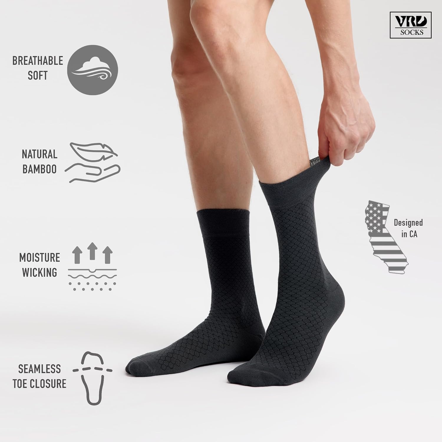 VRD Mens Dress Socks Bamboo Rayon 5-Pack Crew Socks Mid-Calf Length Fits Shoe Size 8-13 Gift Box - Image 3
