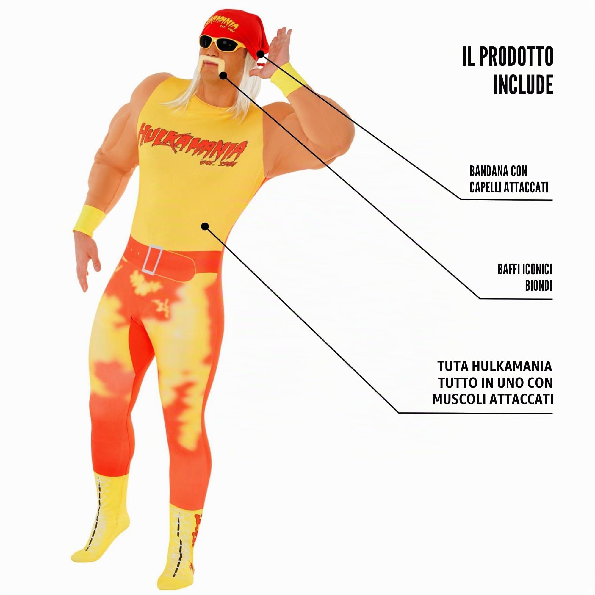 Morph Hulk Hogan Costume Adulto, Costume Hulk Hogan Adulto, Costume Wrestling Uomo, Costumi WWE
