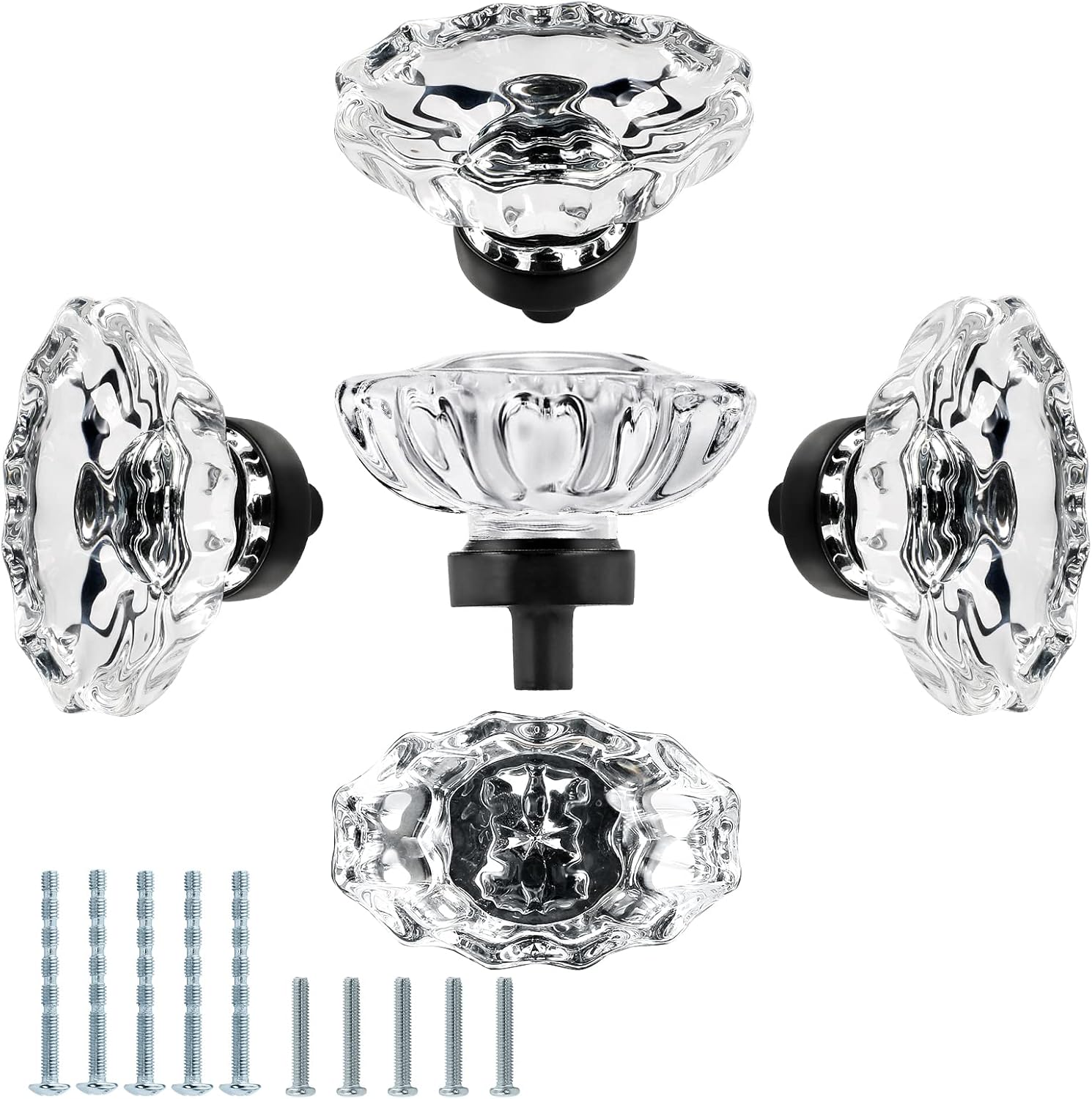 5pcs Glass Cabinet Knobs, Oval Crystal Drawer Knobs, Vintage Crystal Drawer Pulls for Modern Dresser Cabinets and Cupboards