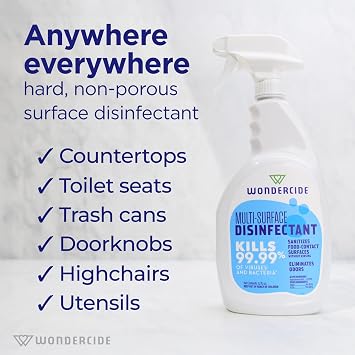 Wondercide - Multi-Surface Disinfectant Cleaner with Hypochlorous Acid - Kills 99.99% Viruses & Bacteria - Fragrance-Free HOCl Spray for Home, Kitchen, Pet Areas - 32 fl oz, 2-pack