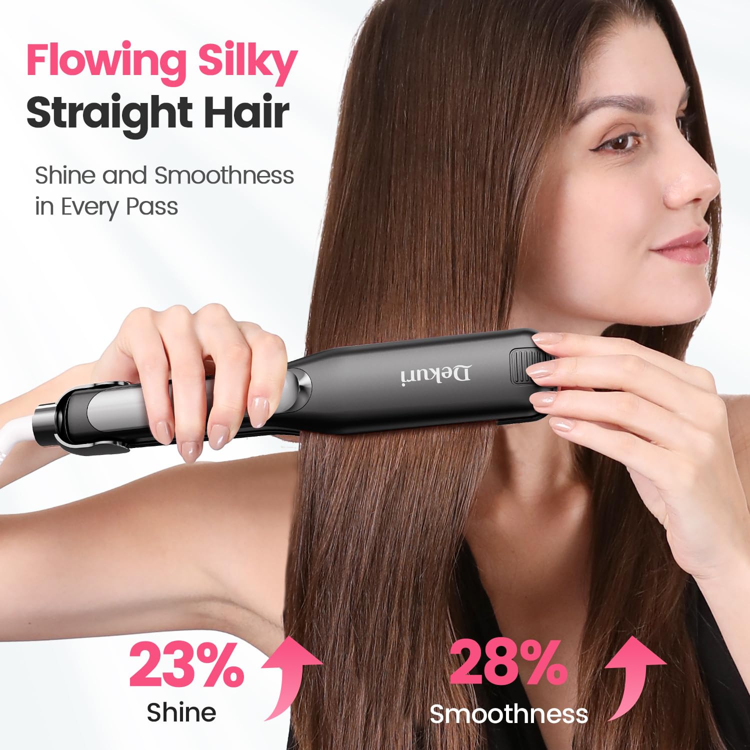 Dekuri plancha pelo,planchas del pelo de 42mm de ancho,plancha cerámica sin fricción a base de agua,plancha de pelo profesional para mujeres,120°C-230°C,Negro