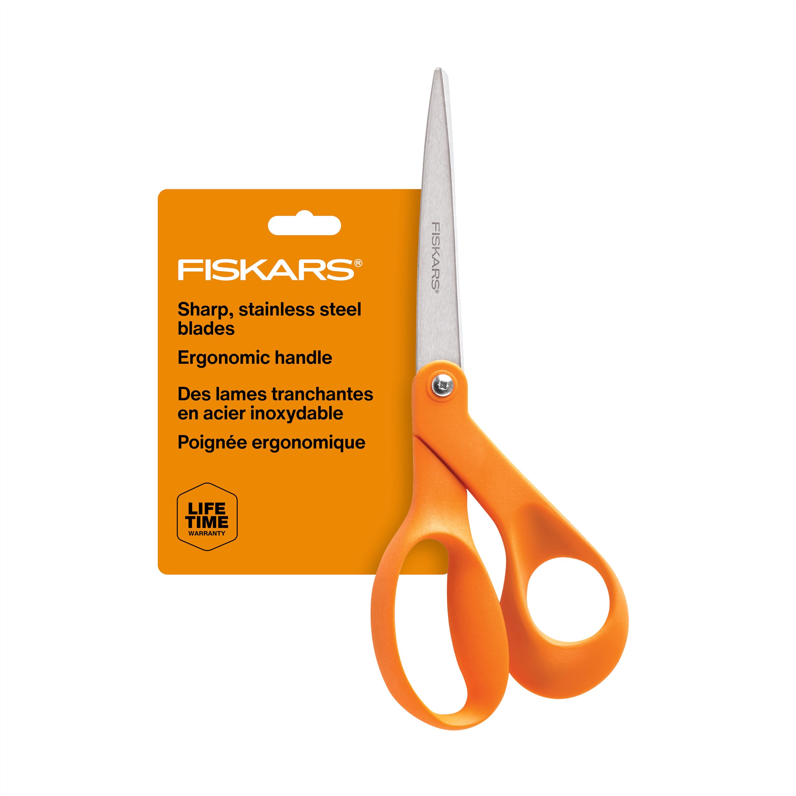 Fiskars 8" Original Orange-Handled Stainless Steel Scissors, Ergonomic and Keeps Material Flat, Sharp All-Purpose Paper and Fabric Scissors for Office, Arts, and Crafts image 3