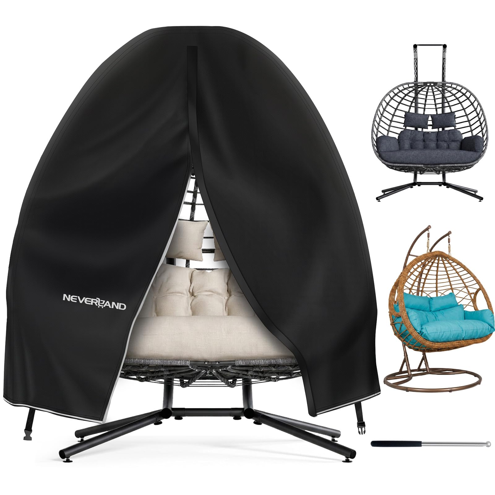 NEVERLAND Housse de Chaise Suspendue, 200 * 230CM 420D Oxford Housse de Chaise d'oeufs, Imperméable Bache de Protection pour Chaise de Jadin Extérieur Anti-UV avec Fermeture éclair
