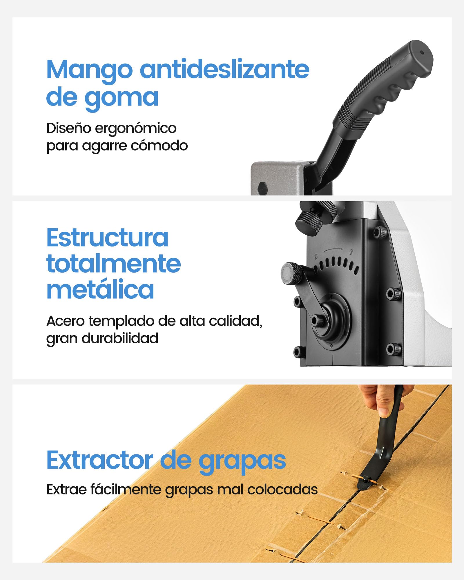 meite HB3518 Grapadora Manual para Cajas, Cerradora de Cartón Calibre 16, para Cartón Ondulado de 1–8 mm, Compatible con Grapas de Corona 34,7 mm y Pata 18 mm, Sin Aire