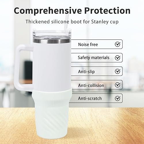 Miniatura 2 de Botas de silicona para Stanley Cup de 40 onzas, funda de bota beige para Stanley H2.0 y accesorios de vaso de aventura Quencher (crema, 40 onzas)