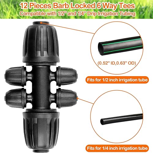 Miniatura 10 de JOYPRO Accesorios de riego por goteo para tubos de riego de 12 pulgada (diámetro exterior de 0.60 a 0.63 pulgadas), 12 conectores de púas de enchufe