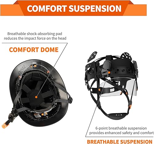 Miniatura 3 de DS-SMAAT Casco de construcción de ala completa con visera, casco de seguridad de suspensión de trinquete de 6 puntos, protección superior de impacto