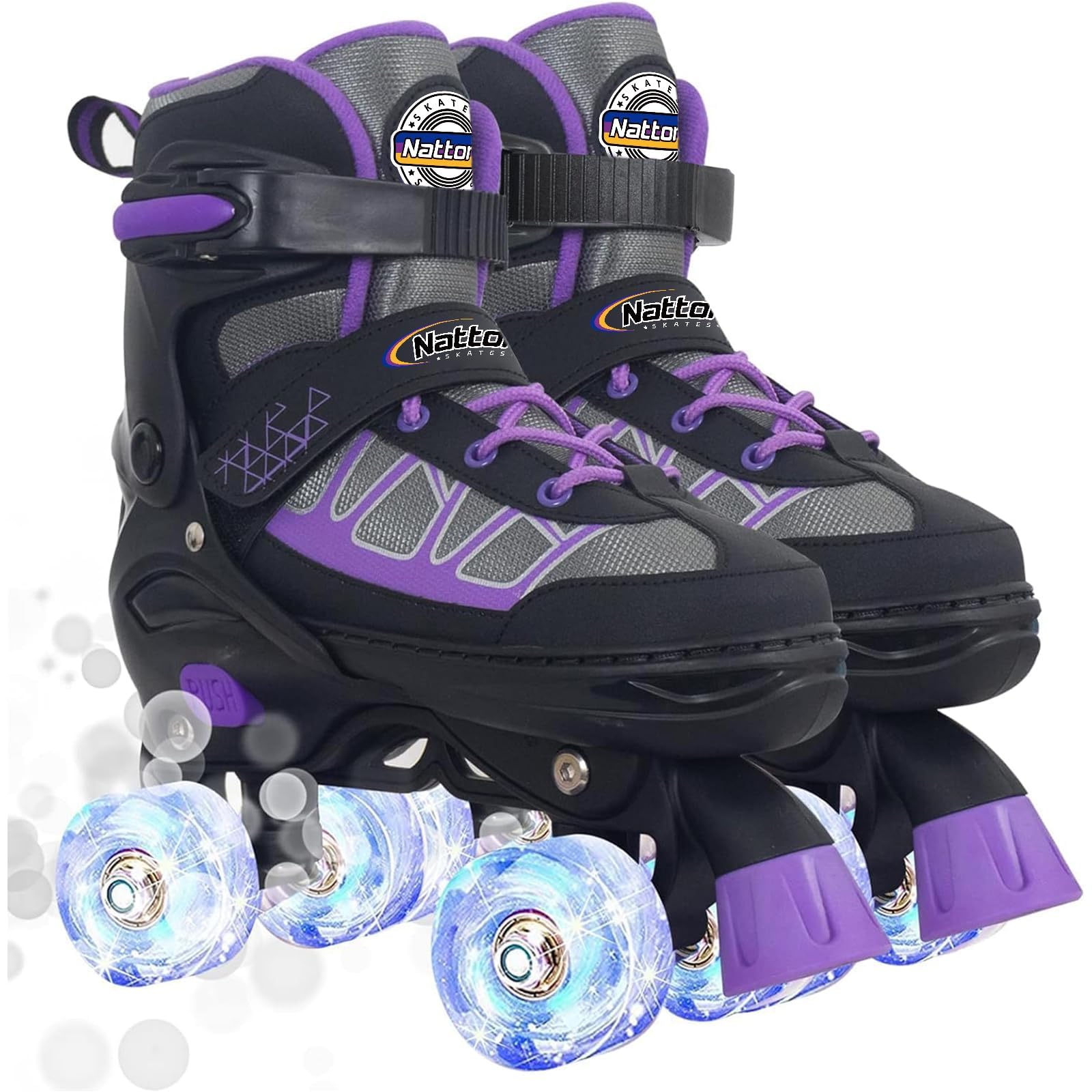 Nattork Children's Roller Skates for Girls, Purple Adjustable Roller Skates for Toddlers Aged 4, 5, 6 and 7 Years for Beginners in Outdoor Sports, Best Birthday Gift for Children