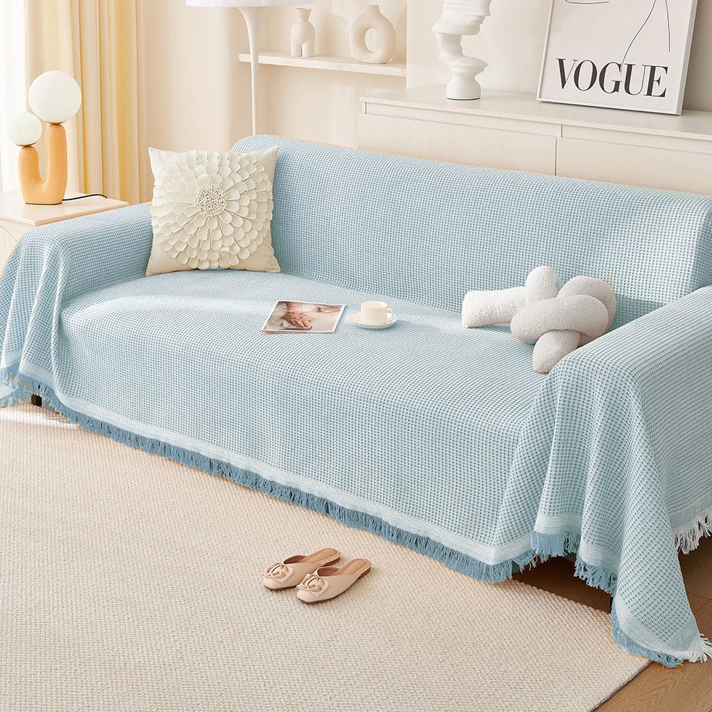 Highdi Sofa Throws Large, Nordic Style Extra Large Throws For Settees Versatile Woven Soft Throw Blanket with Tassels for Settees Couch Armchair Sofa Bed (90x150cm,Sky Blue)