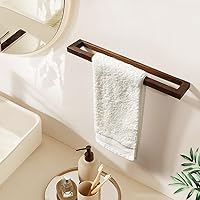Vista 3 de Toallero montado en la pared, soporte para toallas de mano, toallero de 18 pulgadas para baño, toallero rústico de madera (madera de nogal negro)