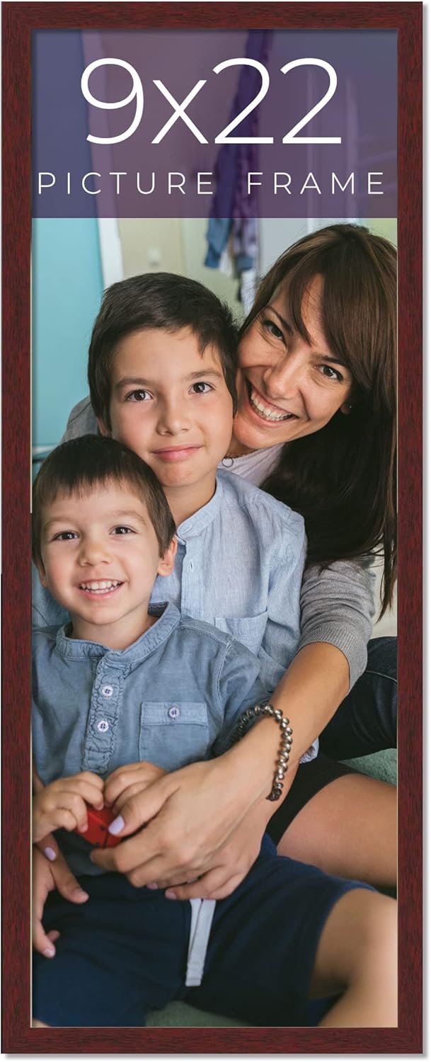 9x22 Frame Brown Solid Wood Picture Frame Width 0.75 Inches | Interior Frame Depth 0.5 Inches | Mogano Traditional Photo Frame Complete with UV Acrylic, Foam Board Backing & Hanging Hardware