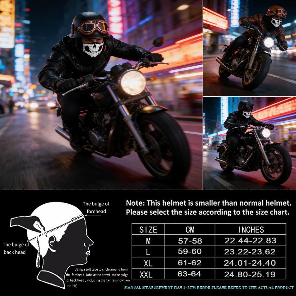 Vintage Deutsche Motorrad Halbhelme Jethelm mit Schutzbrille Retro Halbschalenhelm mit ECE Erwachsene Damen Herren Motorradhelm für Cruiser Chopper Fahrrad Mofa Moped Scooter M~XXL