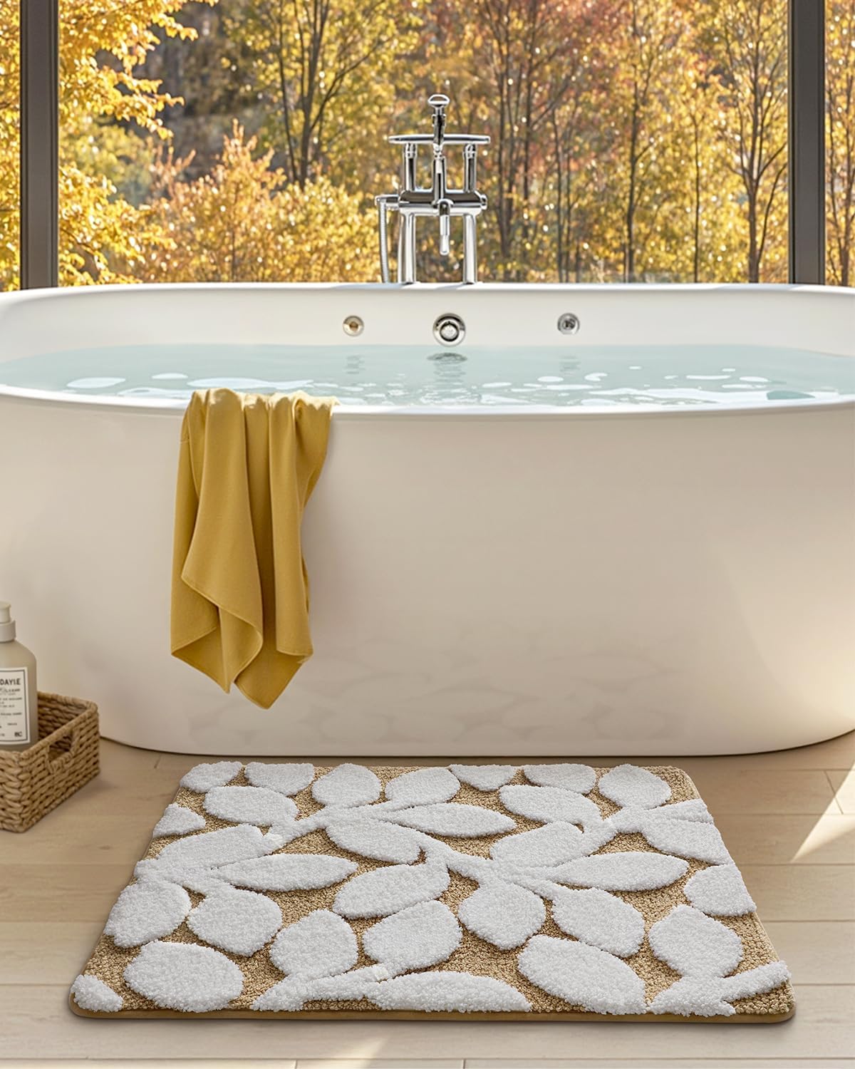 DEXI Bathroom Rugs Non Slip, 16x24 Washable Microfiber Bath Mat Quick Dry, Absorbent Ultra Soft Leaf Plant Bathmat for Shower Floor Tub Sink, Brown - Image 3