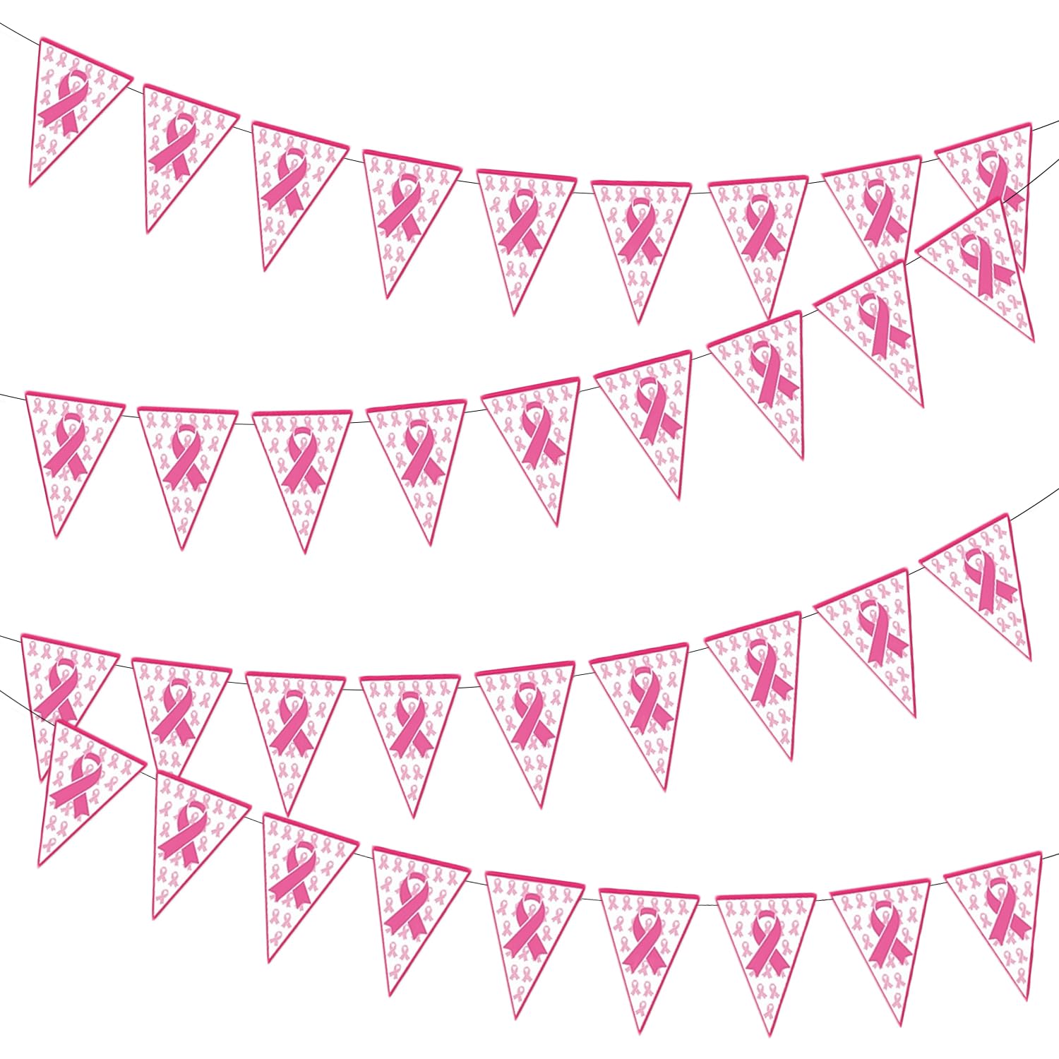 XNHIU 4 Pieces Breast Cancer Pennant Banner Breast Cancer Awareness Banners Pink Ribbon Pennant Banner Triangle Flag Backdrop for Party Decoration