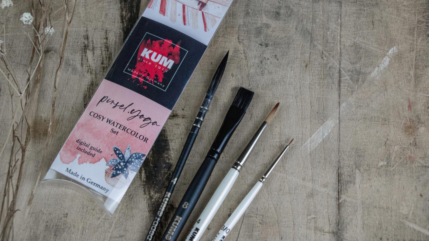 KUM - Künstlerpinsel Set Cozy Watercolor, 4-teilig | Künstlerisches Brush Set für Aquarellmalerei, Watercolor und kreative Techniken