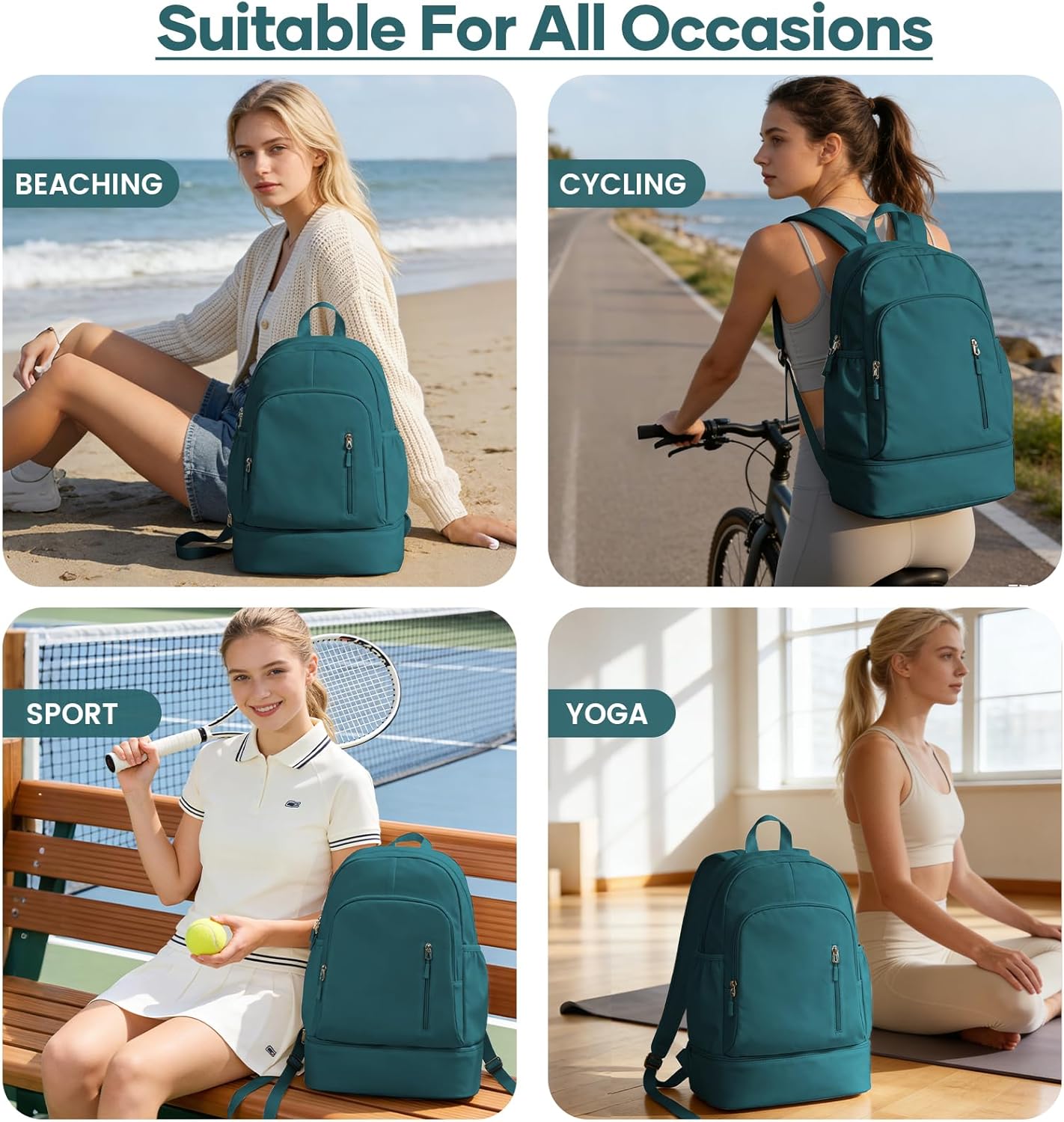 Gym Backpack for Women Men, Dance Backpacks With Shoe Compartment, Sports Back pack For Yoga Fitness Beach Hiking Sports(Peacock Blue)