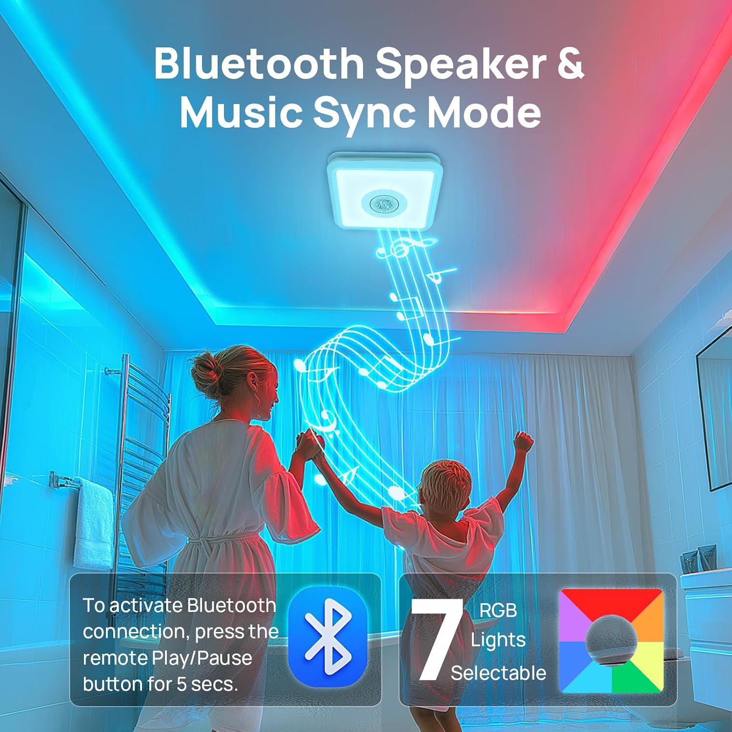 Consciot 160CFM Bathroom Exhaust Fan with Light and Bluetooth Speaker, 7 RGB Light & Music Sync Mode, 1500Lm 3000K/4000K/5000K Light, Nightlight, Remote Control, Quiet 1.0 Sone, for Large Room