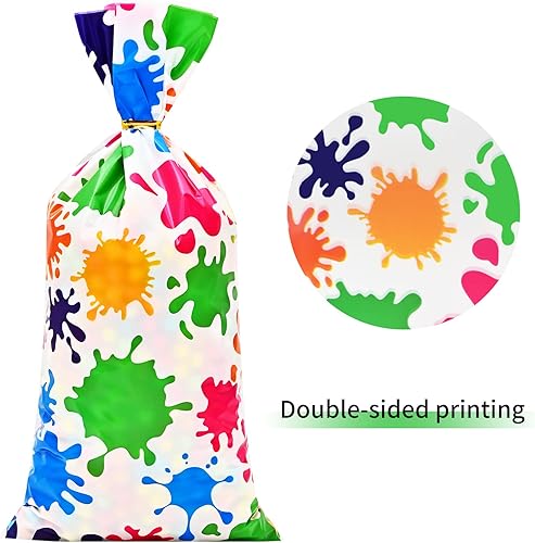 Miniatura 3 de Lecpeting 100 bolsas de regalo de pintura para artistas, coloridas impresiones de salpicaduras de pintura de celofán, bolsas de dulces de celofán,