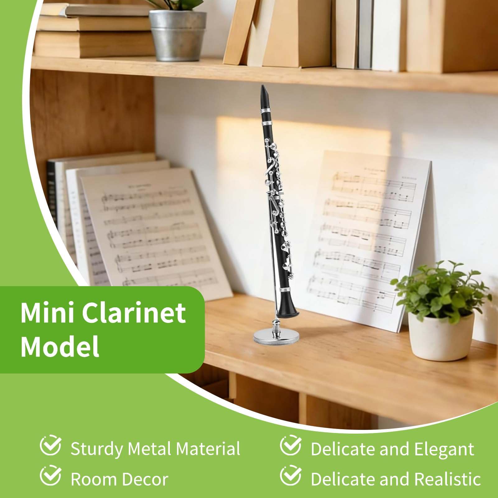 Mini Clarinetto in Miniatura con Supporto, Mini Strumento Musicale Ornamento Natalizio, Ornamento per la Casa (6,3)