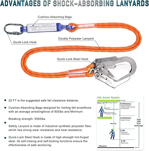 Miniatura 3 de Kit de protección contra caídas de arnés de seguridad con cordón de absorción de golpes, arneses de trabajo para techos, arnés de seguridad de