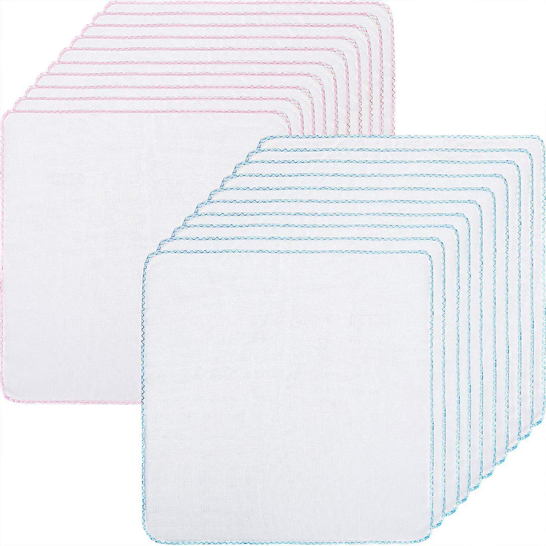 LILITRADE Cotton Facial Cleansing Muslin Cloths Soft Cloths Remove Makeup Tool Polishing Facial Cloths Water Absorption Dry Quickly 11.8 X 11.8 Inch, Pink And Blue 20 Pieces