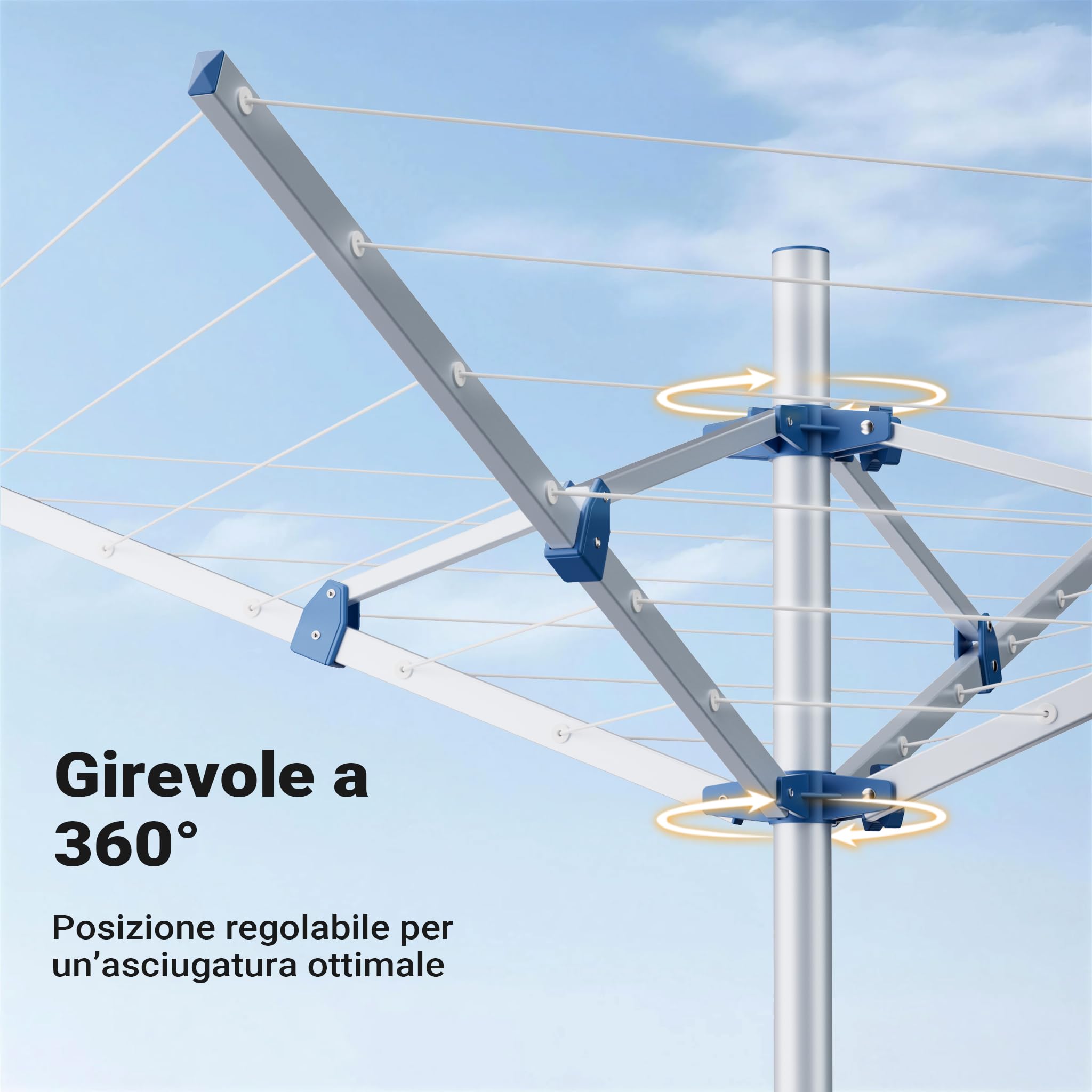 Wiltec Stendibiancheria a ombrello mobile 16 m di fili 4 Bracci Stendino in alluminio alto 155 cm