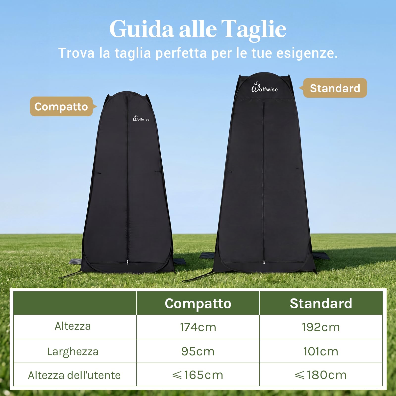 Wolfwise Tenda ad Apertura Istantanea Pop-Up, per Campeggio Spiaggia Bagno Spogliatoio Doccia Riparo Privato, WC, Toilet, Larghezza 40" (101 cm), Altezza 75" (190 cm), Nero
