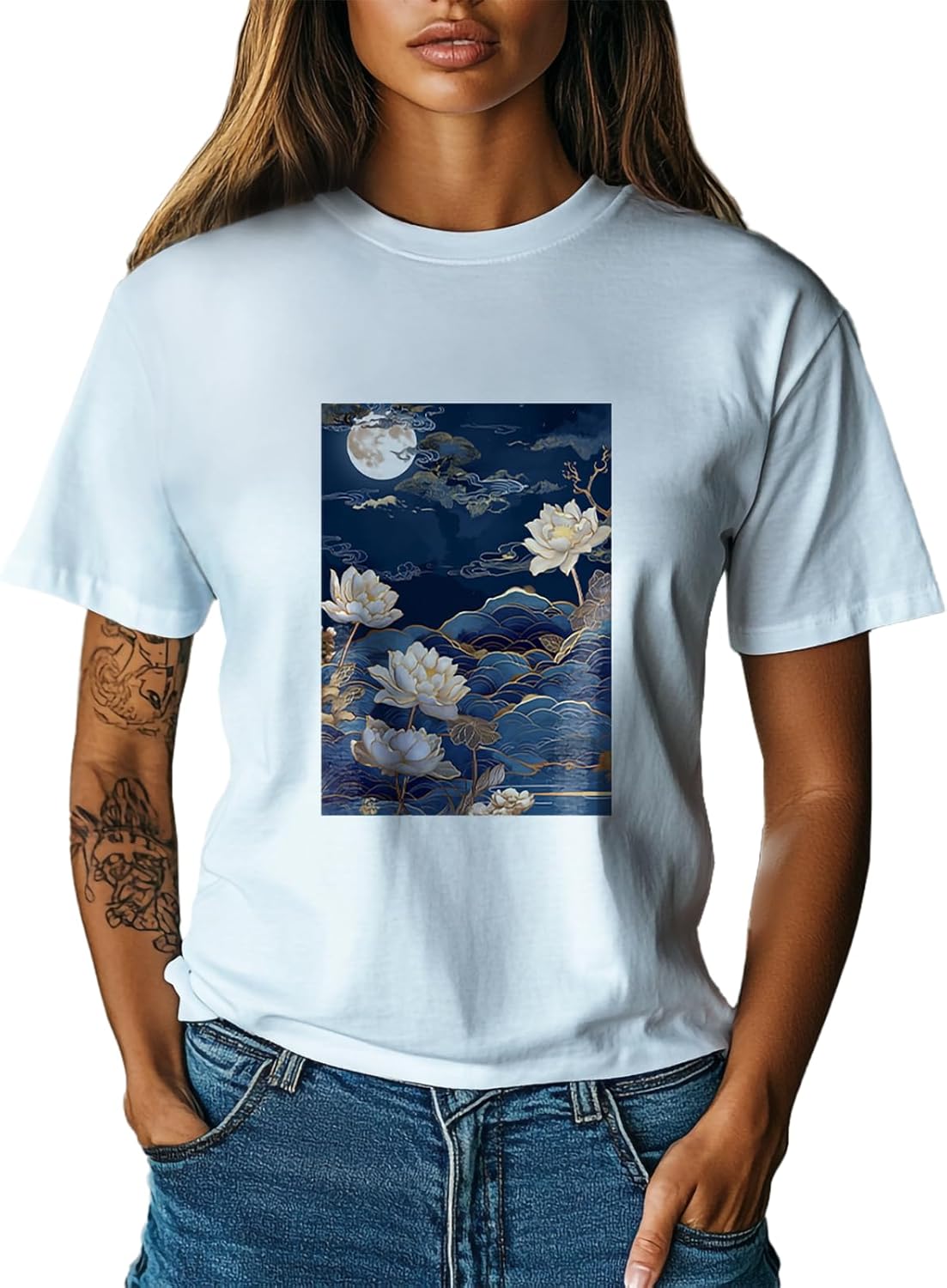 Fashion Women's T Shirts Cotton Crew Neck Short Sleeves Oversized Tee Tropical Grap...