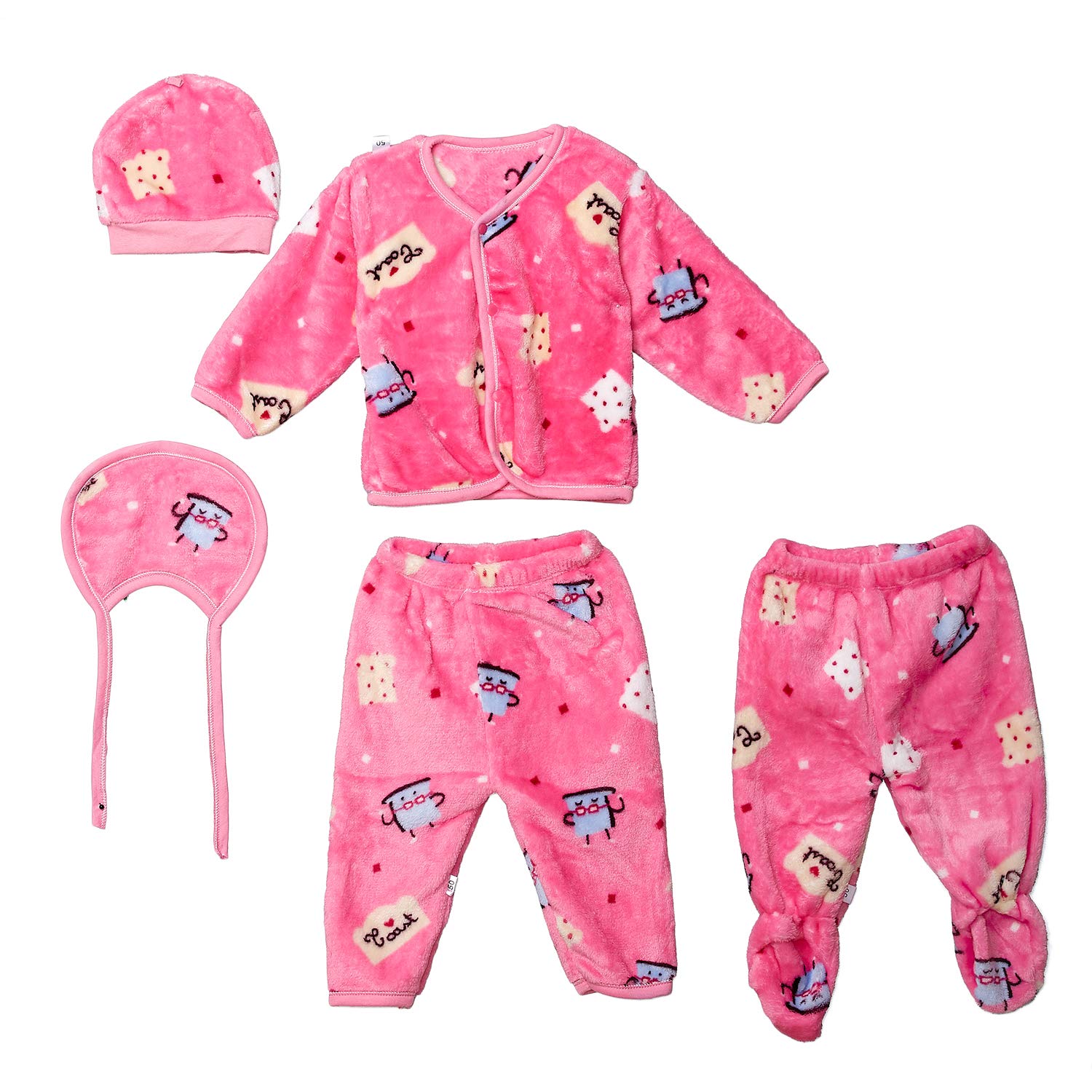 ADRIEL Bringing Joy® (0-3 Months) Clothes Set of 5 Pcs. | 1 pc. Baby Bib | 1 pc. Baby Cap | 2 pc. Baby Pajamas I 1 pc Upper