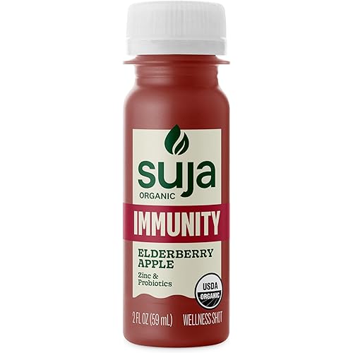 Suja Organic Immunity Elderberry Shot with Elderberry, Turmeric, & Ginger, Immunity Support, Functional Shot, Cold-Pressed Juice with Live Probiotics, Plant-Based & Gluten-Free (2 Fl Oz)
