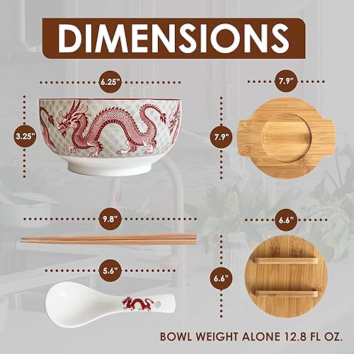 Miniatura 6 de XWORLD Juego de cuencos de cerámica japonesa para fideos ramen con cuchara de cerámica, palillos de bambú, tapa y salvamanteles, capacidad de