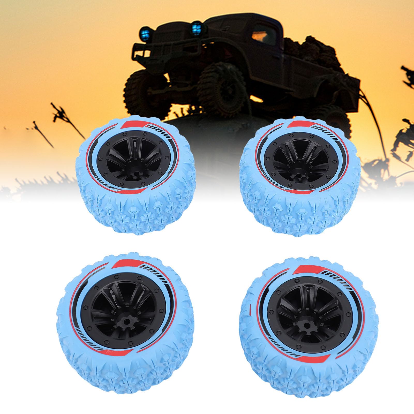Drfeify 4pcs Échelle Hors Route Pneus 12 Mm Hex Rc Roues Crawler Roues Pneus Set Accessoires pour 1/14 1/16 Rc Voiture (Blue)