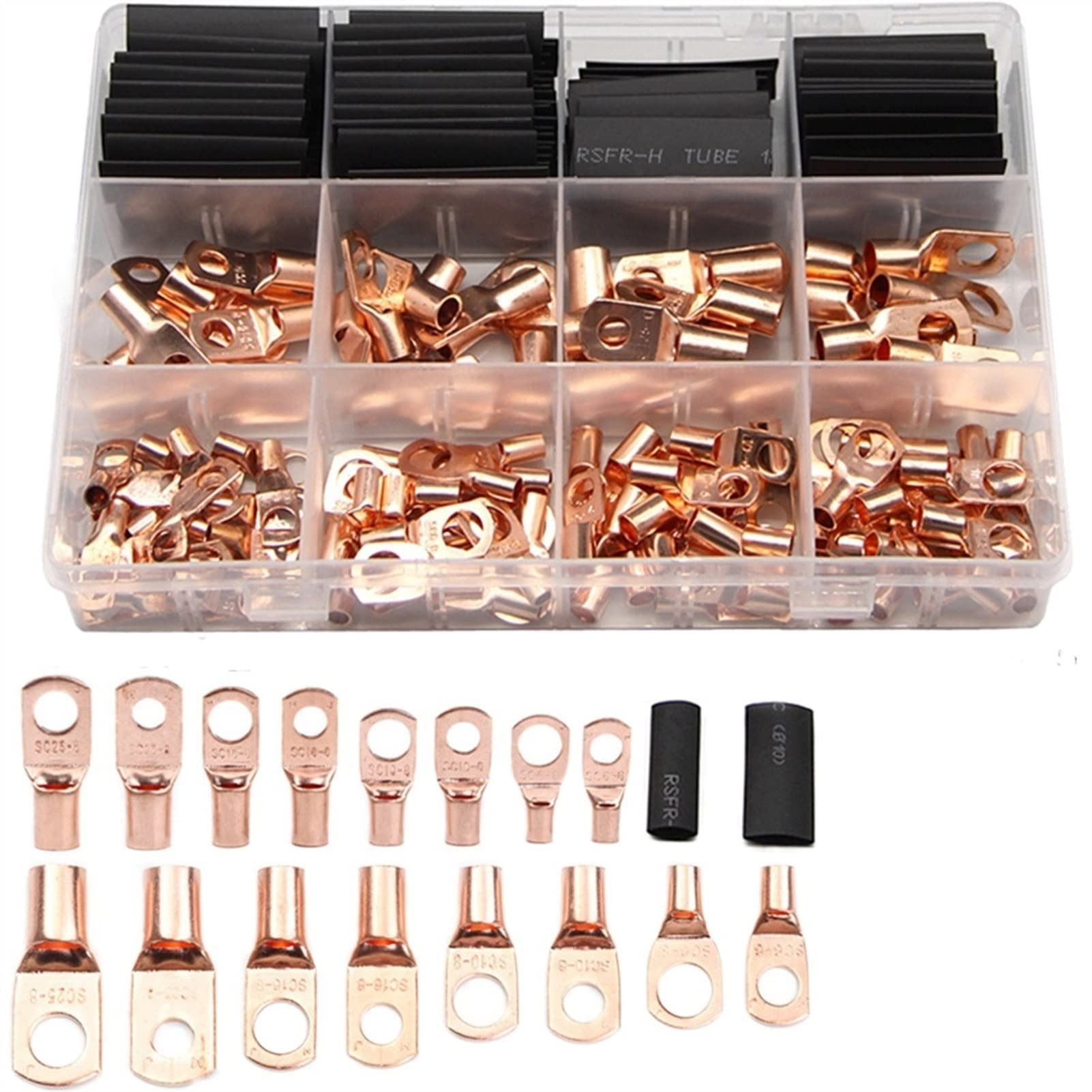 Ringkabelschuhe, Kupfer-Kabelschuh-Drahtverbinder, 60/260 Stück, Crimp-Anschluss, elektrische Auto-Steckverbinder, SC-Kabel-Elektro-Sortiment, SC6-25(260PCS Copper)