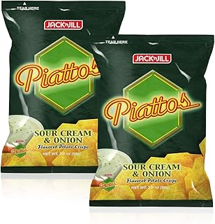 Jack'n Jill Piattos Potato Crisps - Potato Chip Snacks with Sour Cream & Onion Flavor, 3 Oz (85g), 2 Pack