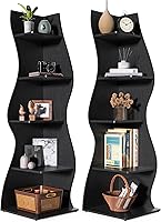 Vista 10 de LITTLE TREE Estantería esquinera de 70 pulgadas, estantería de exhibición Etagere con forma de algas marinas, estantes de pared independientes de 5