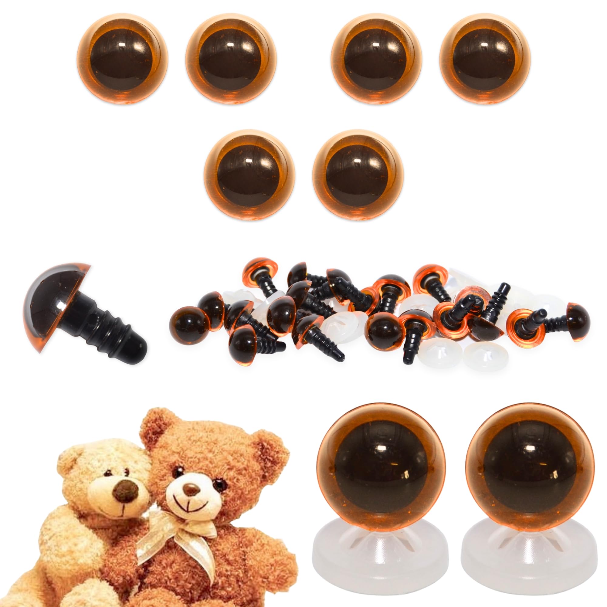 Celloexpress Light Amber Transparent 12Mm Transparent Light Amber Eyes With Plastic Backs - Safety Eyes For Soft Toy Teddy Bear Animal Making (Pack Of 3 Pairs)